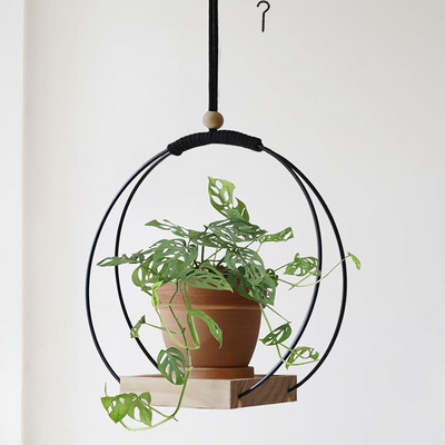 Hot Selling Boho Macrame Hanging Plant Holder For Indoor Plants Plant Hanger With Wood Base