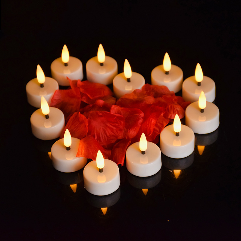 Customized 12PCS/Set Valentine's Day Warm White Light Battery Powered Electric Tea Lights Flickering Fake White Tea Lights