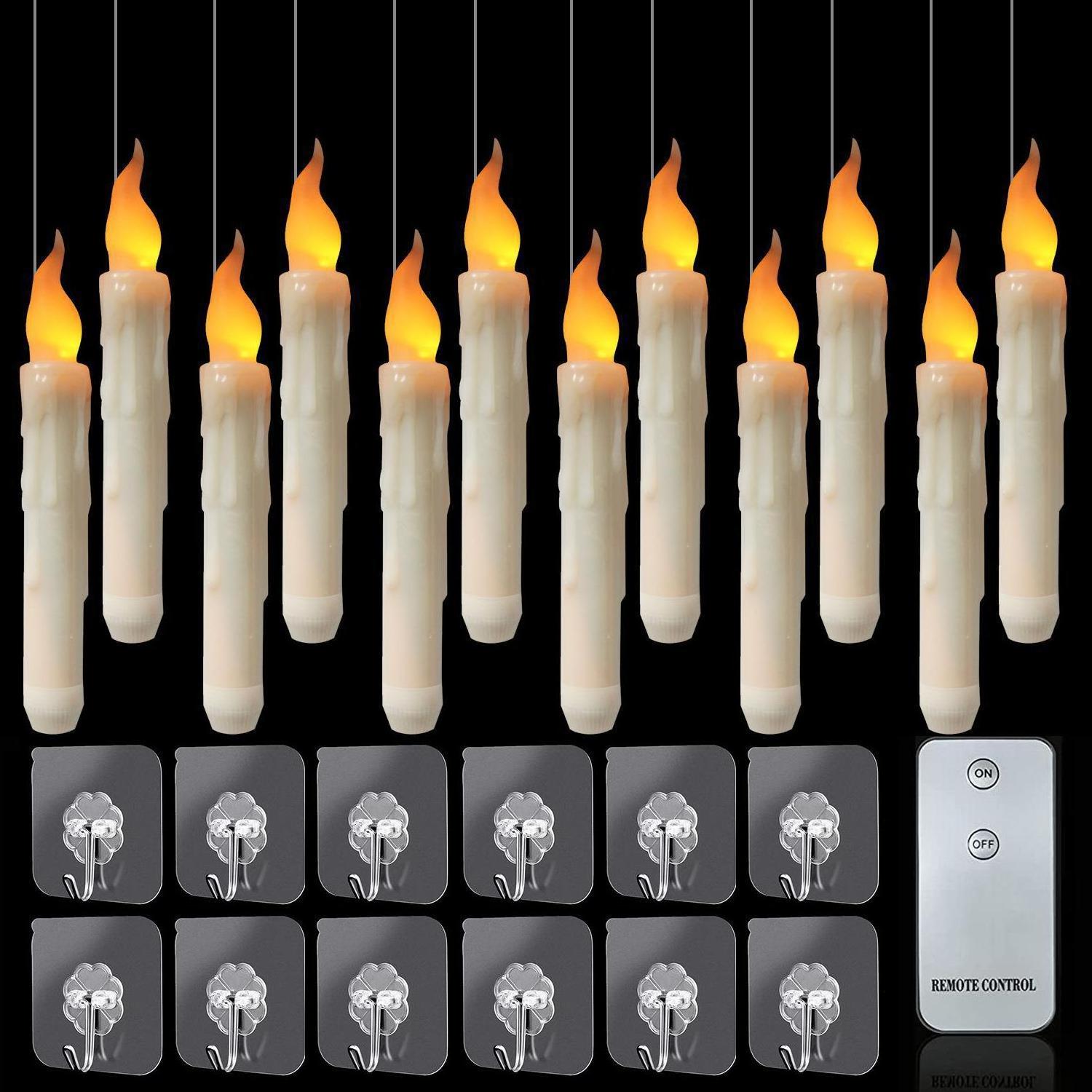 12PCS/Set Halloween Decoration Battery Operated Hanging Window Candles Flameless Candles With Magic Wand Remote Floating Candles