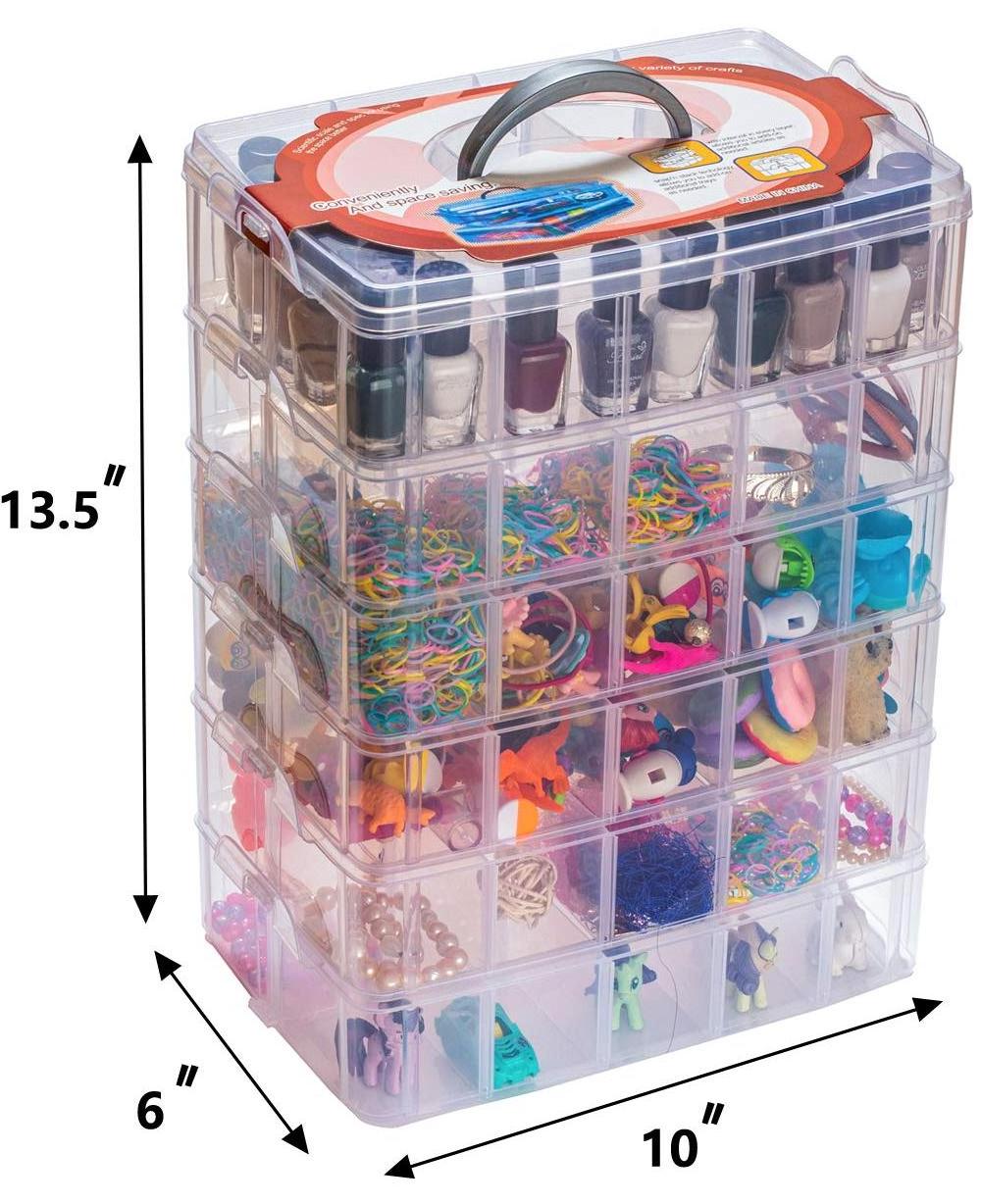 6 Layers Stackable Storage Container With 60 Adjustable Compartments Transparent Plastic Box With Cover For Arts Crafts Storage