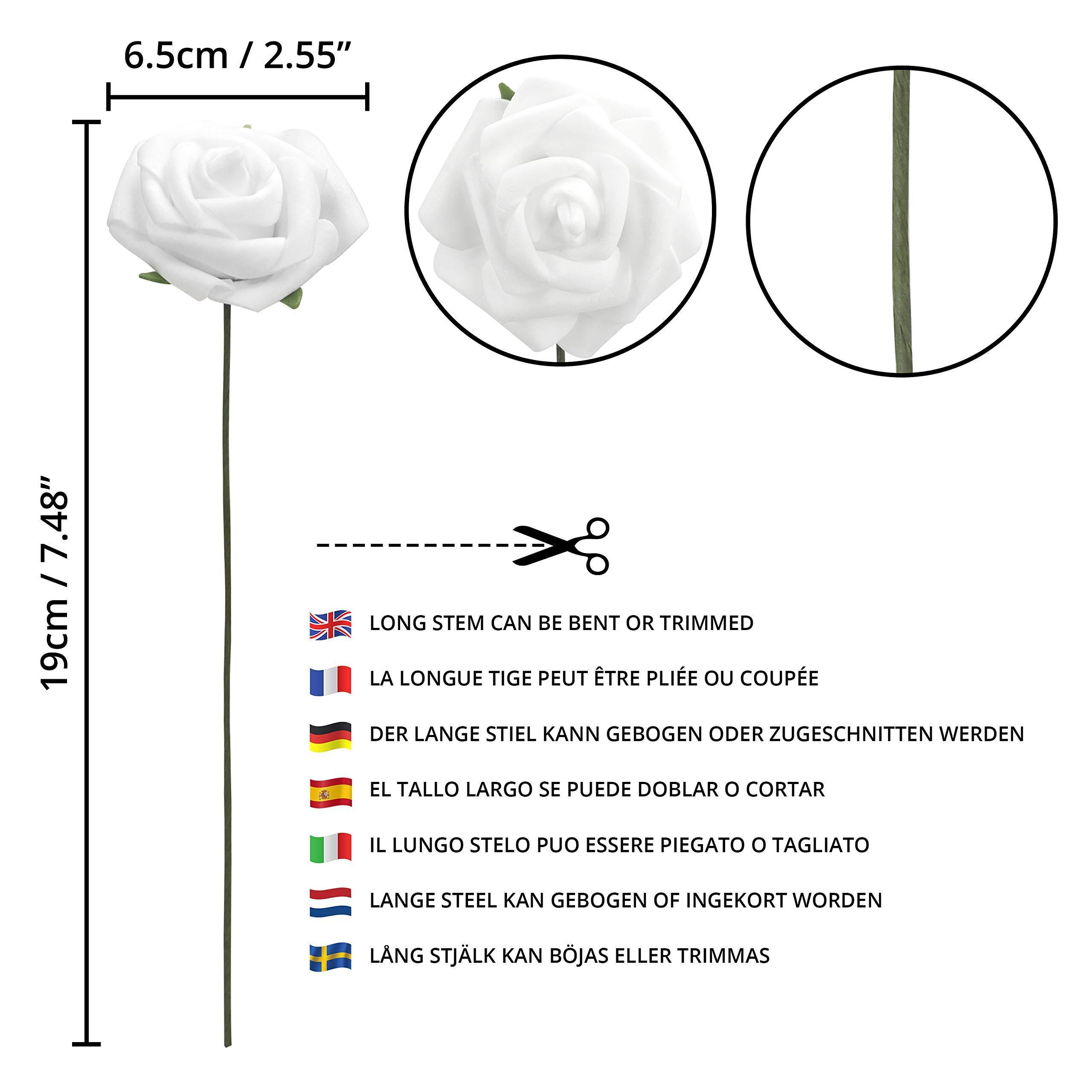 DIY Wedding Bouquets White Bridal Shower 50PCS/Set Artificial Flowers Real Looking Ivory EVA Fake Roses With Stems