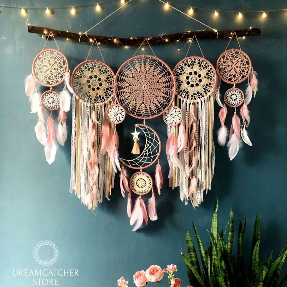 Hot Selling 5PCS/Set Indian Dream Catcher Pendant Wind Chimes Feather Pendant Interior Fringe Wall Hanging Home Decorations