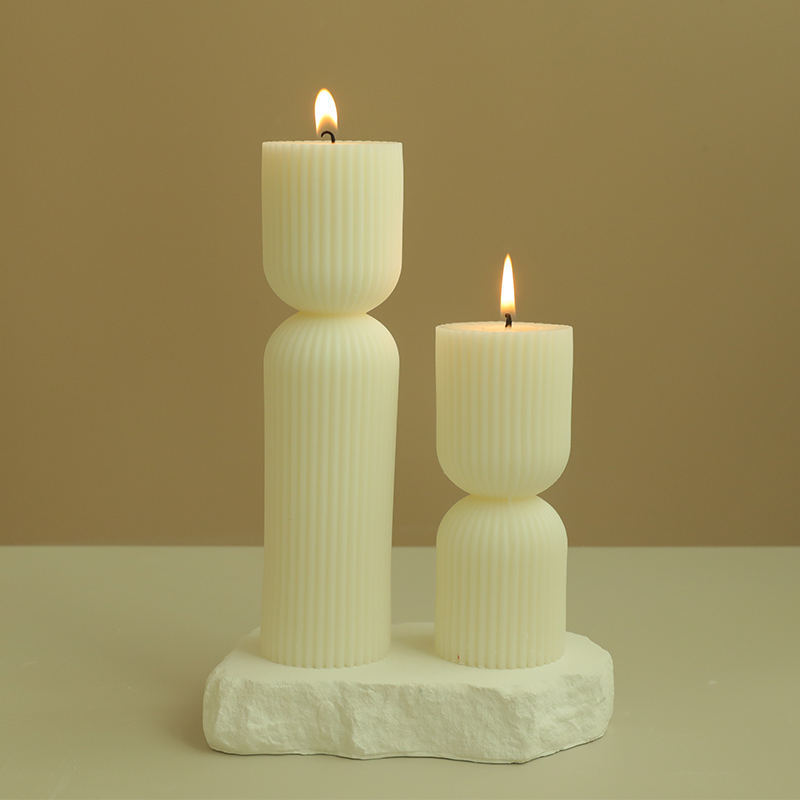 High Quality Large White Ribbed Pillar Geometric Shaped Scented Candles for Home Decor