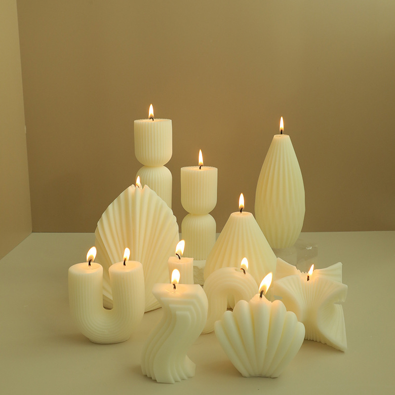 High Quality Large White Ribbed Pillar Geometric Shaped Scented Candles for Home Decor