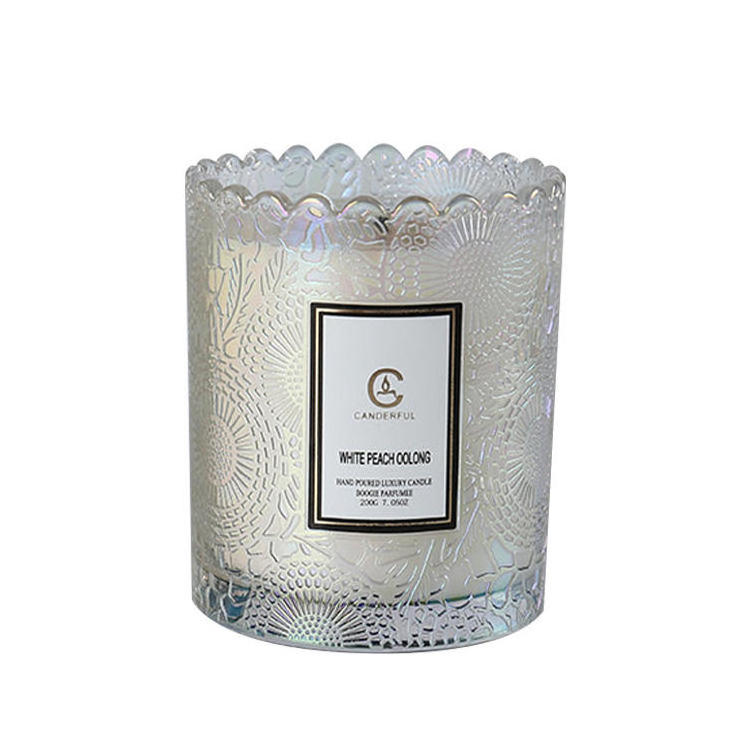 Wholesale Luxury High Quality Aromatherapy Soy Wax Multi Color Glass Embossed Candle Jars Scented Custom Candles