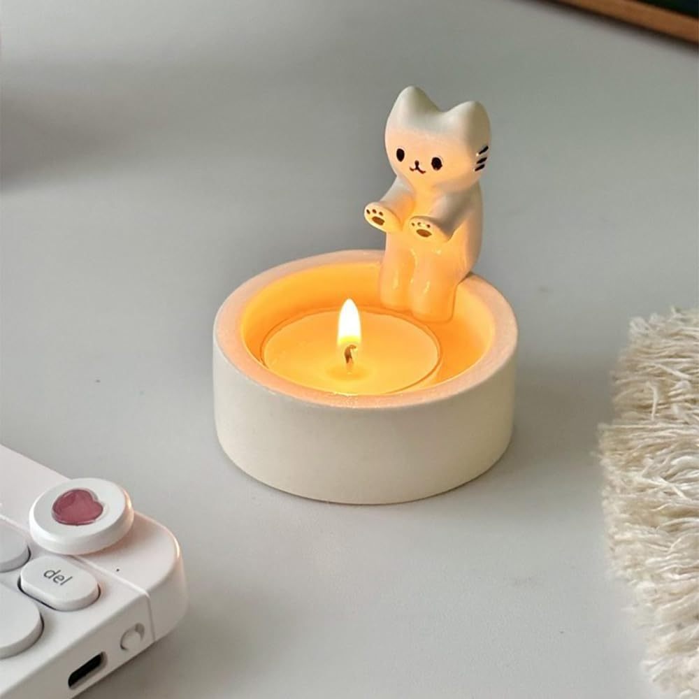 Creative Home Decoration Candlestick Gift Cute Cartoon Kitten Candle Holder Warming Its Paws Scented Light Holder