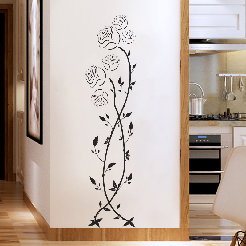 Wholesale Custom Black Flowers Wall Stickers Self-Adhesive Decorative Wallpaper Large Size Wall Decor Decals