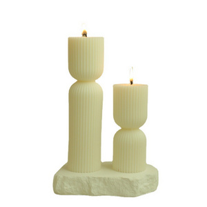 High Quality Large White Ribbed Pillar Geometric Shaped Scented Candles for Home Decor