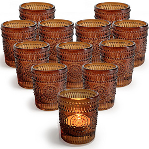 Hot Sales 12PCS/Set Amber Glass Tealight Votive Candle Holder and Glass Candle Jars for Candle Making Table Decor