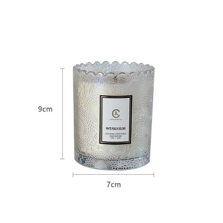 Wholesale Luxury High Quality Aromatherapy Soy Wax Multi Color Glass Embossed Candle Jars Scented Custom Candles