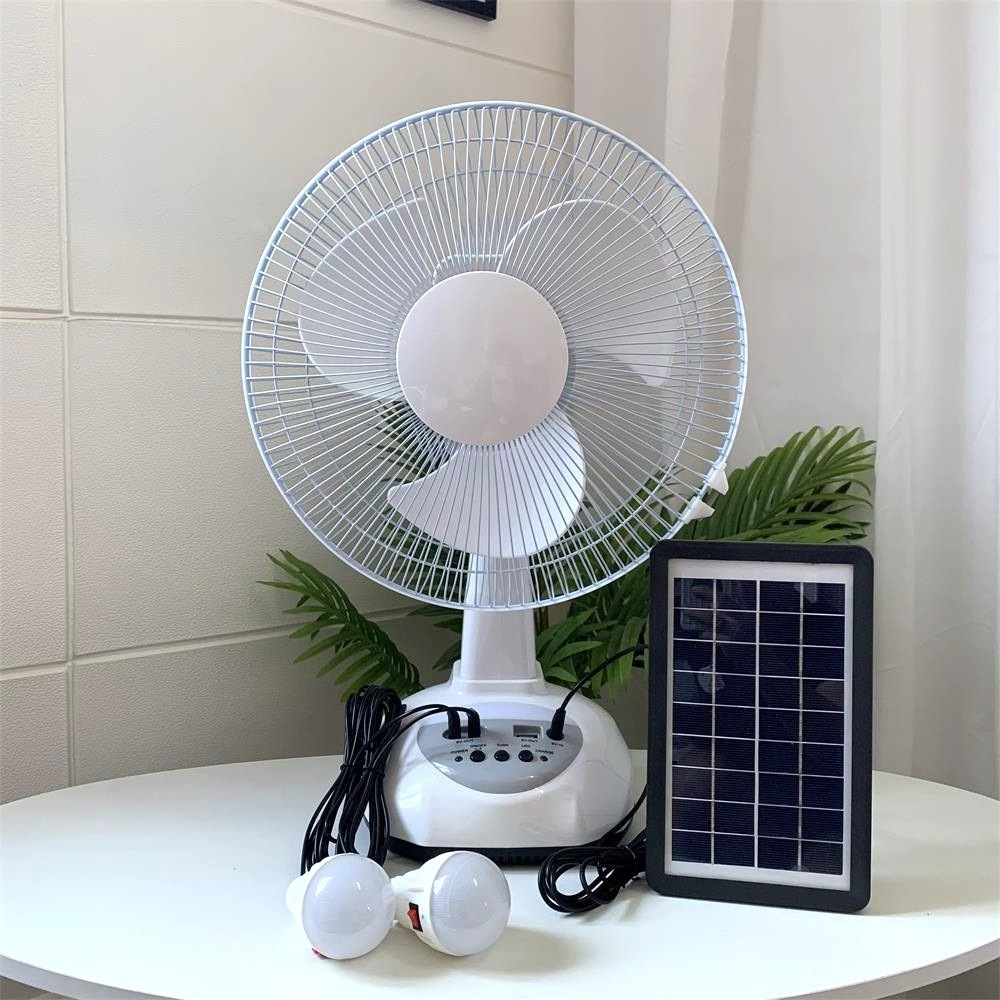 12 inch portable rechargeable table fan with solar panel