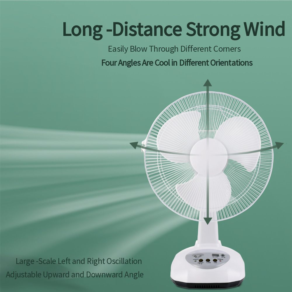 12 inch portable rechargeable table fan with solar panel