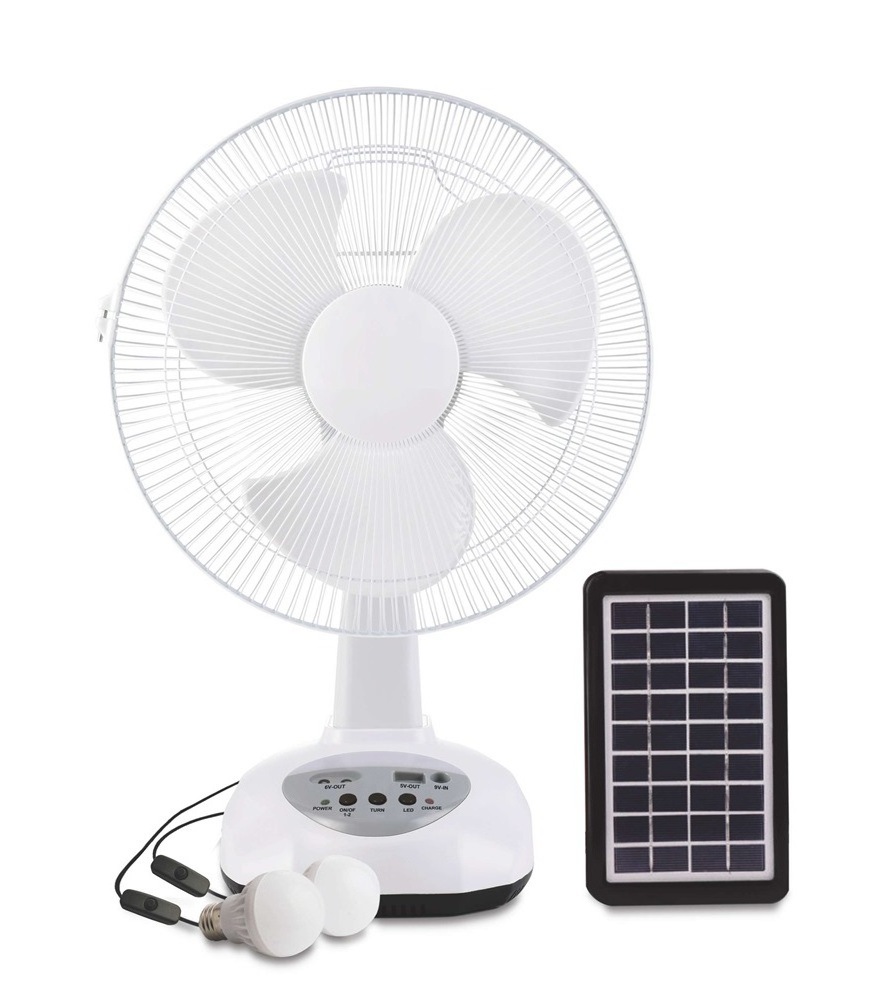 12 inch portable rechargeable table fan with solar panel