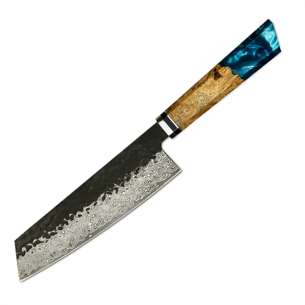 YangJiang Amber Knife 67 layers Damascus AUS-10 Steel  Resin Burl Handle Kitchen Knife Set