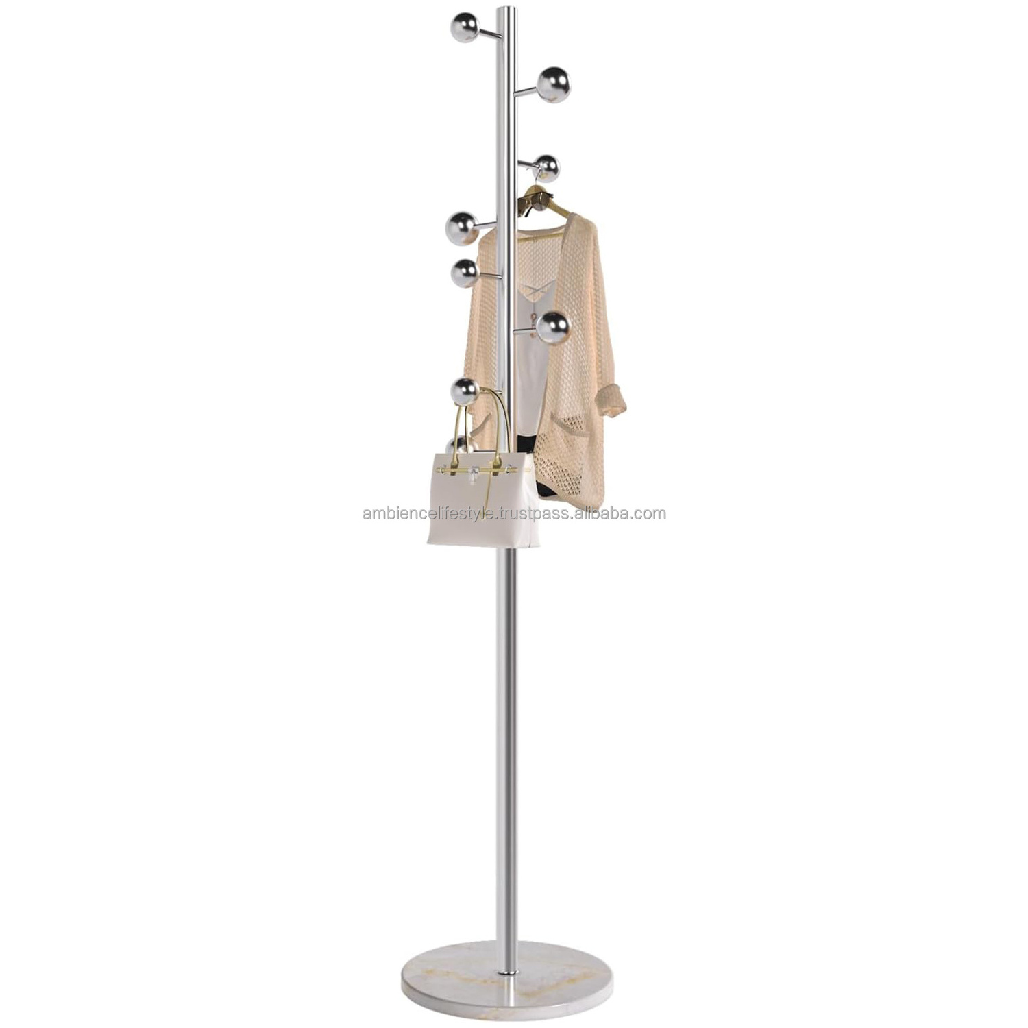 Best Selling Designer Coat Rack Gold with White Marble Base for Hanging Clothes Hats Bags Home Decoration by Ambience Lifestyle