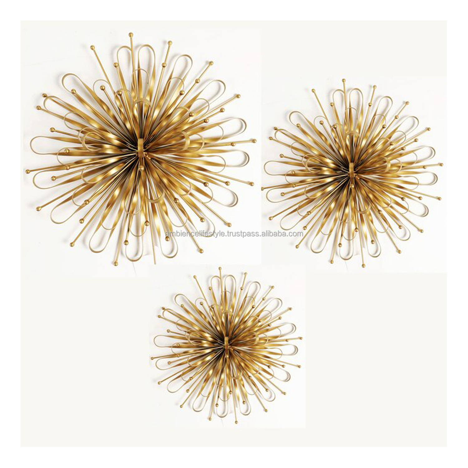 High Quality Modern Iron Gold Metal Starburst Wall Decor Orb Set of 3 for Wall Decoration by Ambience Lifestyle