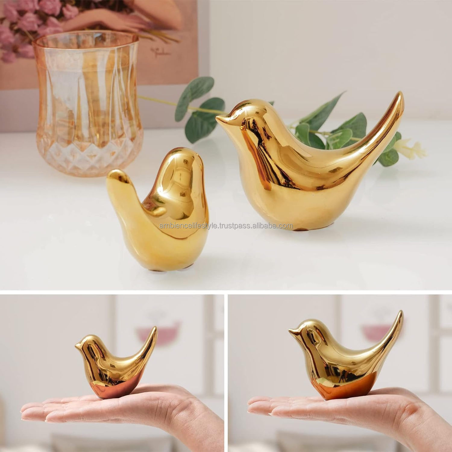 Top Seller old Decor Accents  Small Animal Statues Modern Home Decorative  Birds Sculpture Bookshelf, Coffee Table (Gold Bird)