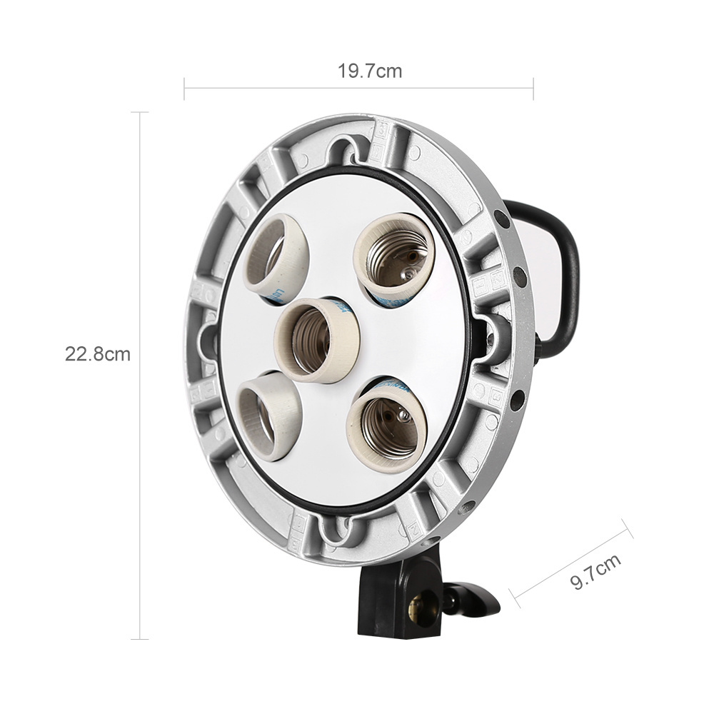 Godox TL-5 Studio E27 5 Socket Bulb Tricolor Light Lamp Multi Holder Speed ring,AC Slave Flash Holder