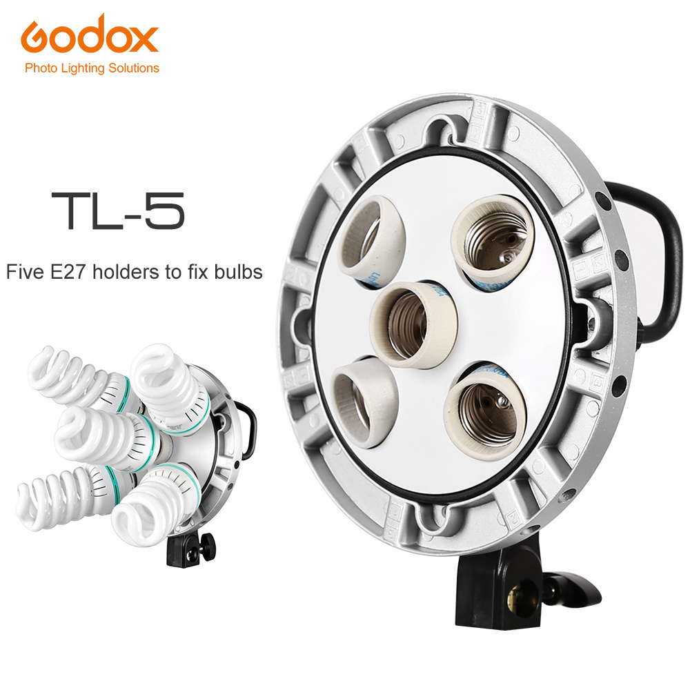 Godox TL-5 Studio E27 5 Socket Bulb Tricolor Light Lamp Multi Holder Speed ring,AC Slave Flash Holder