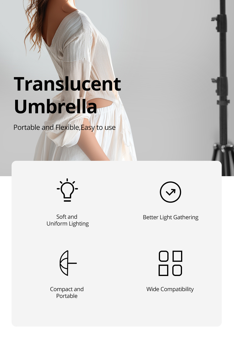 AMBITFUL 83cm 98cm 107cm Translucent Umbrella White Soft Diffuser Studio Photography Umbrella for Studio Flash Strobe Lighting