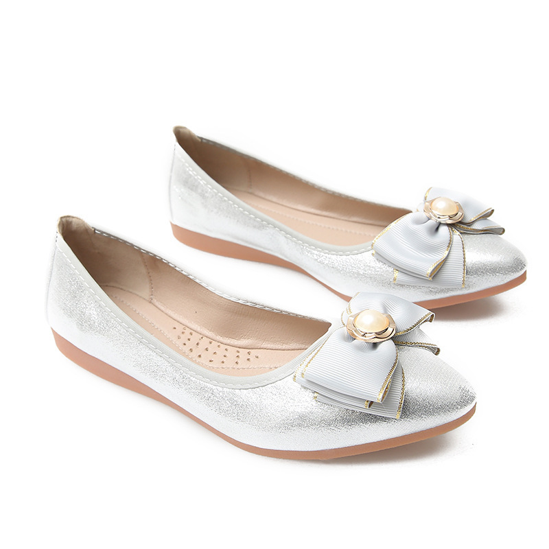 Wholesale Foldable Pumps Women Ballet Flats 2023 Bow-knot Elegant Ladies Slip on Plus Size Pearl Casual Shoes