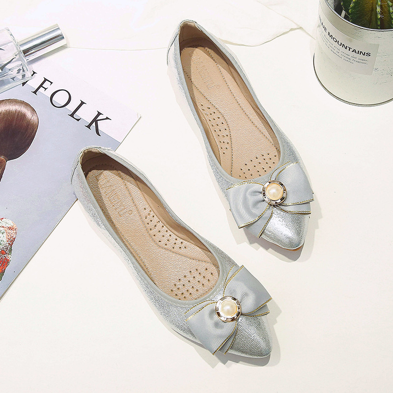 Wholesale Foldable Pumps Women Ballet Flats 2023 Bow-knot Elegant Ladies Slip on Plus Size Pearl Casual Shoes