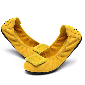 2022 new breathable casual comfortable sheep leather flat foldable ballet women's dance shoes