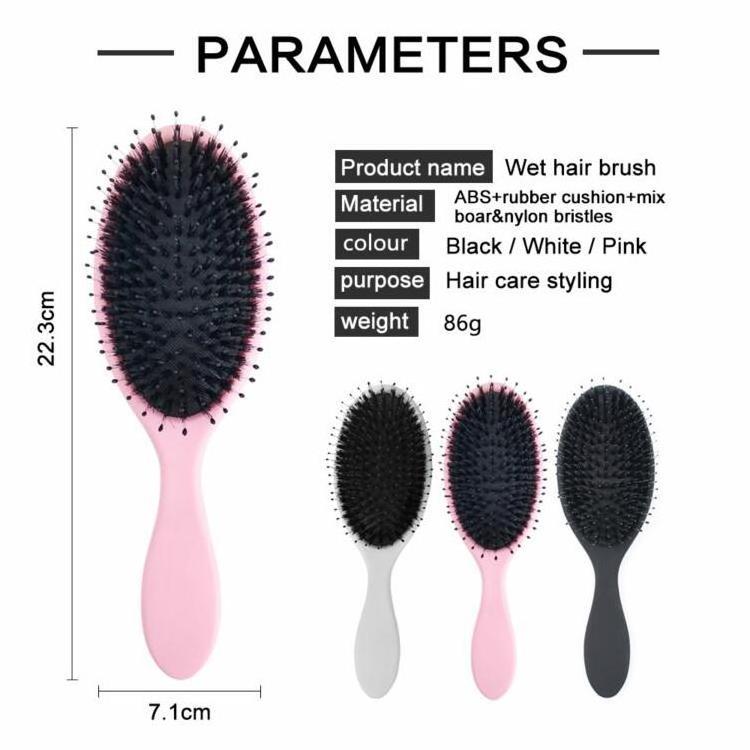 Custom Label Boar Bristle Paddle Without Ball Pin on the Bristle Rubber Plastic Handle Wet Hair Brush