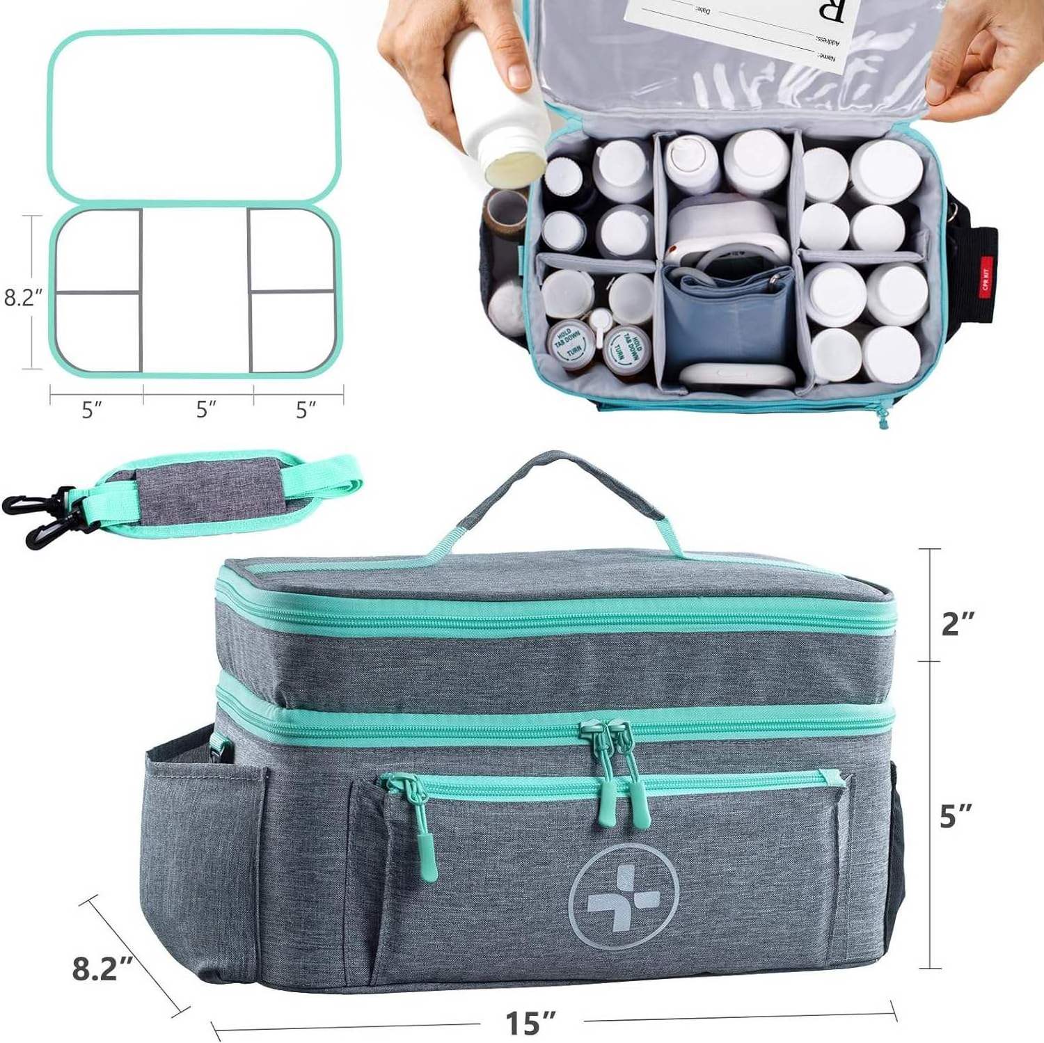 Polyester Medical Bag with Pocket and Medicine Bottle Holder Portable Emergency Survival Supplies Tools Trauma First Aid Kit