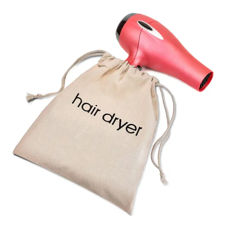 Custom Logo Canvas Cotton Hair Dryer Bag Storage Pouch Draw Rope Simple Gift Bags Eco Foldable Frosted Drawstring Dust Bag