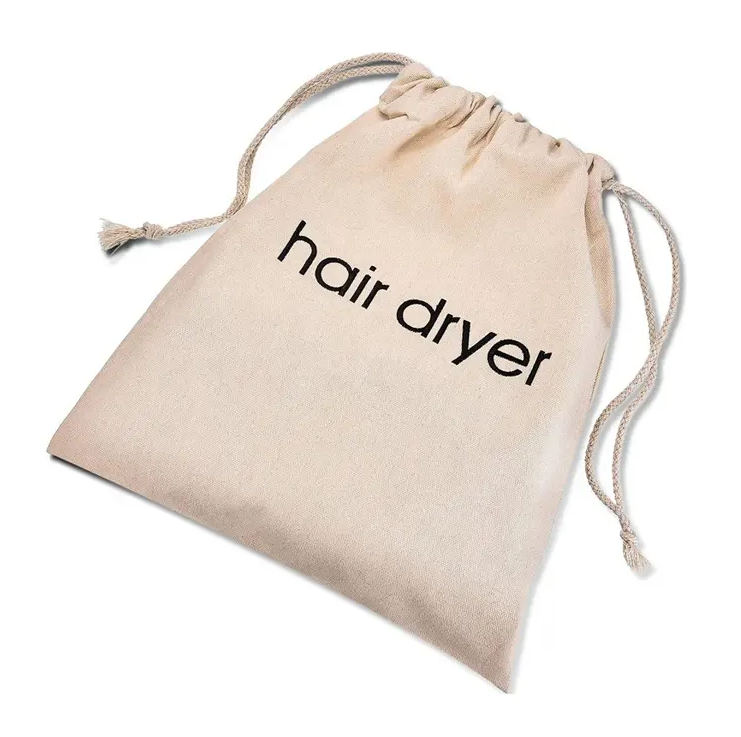 Custom Logo Canvas Cotton Hair Dryer Bag Storage Pouch Draw Rope Simple Gift Bags Eco Foldable Frosted Drawstring Dust Bag