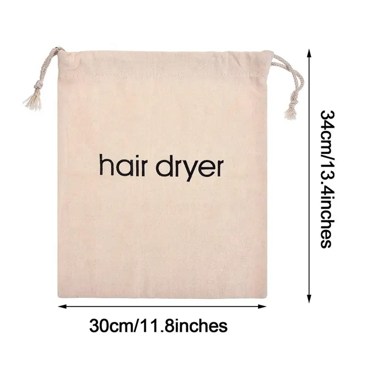 Custom Logo Canvas Cotton Hair Dryer Bag Storage Pouch Draw Rope Simple Gift Bags Eco Foldable Frosted Drawstring Dust Bag