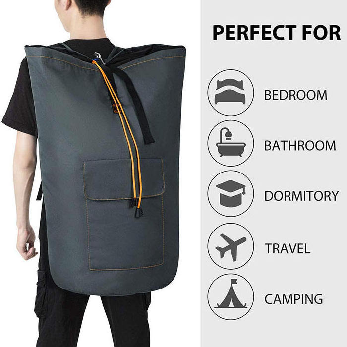 Custom Oxford Foldable Laundry Bag For Clothes Hanging Large Capacity Bagpack Clothes Dirty Organizer Laundry Basket Backpack