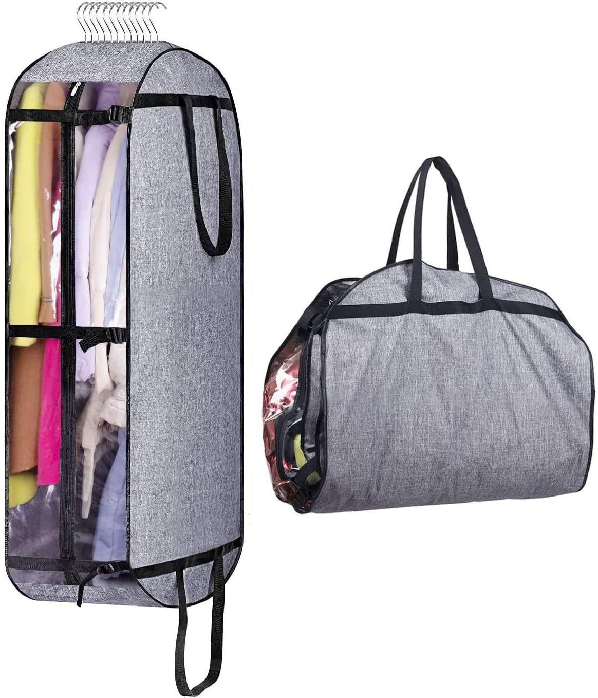 Customized Foldable Garment Bags Polyester Suits Clothes Storage Tote Bags Dust Cover Heavy Duty Travel Hanging Gown Organizer