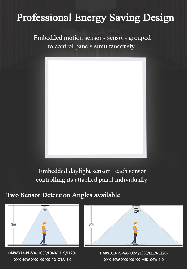 Intellibond commercial 40W dimmable recessed square led flat panel light 60x60 backlight ceiling led panel light built-in sensor