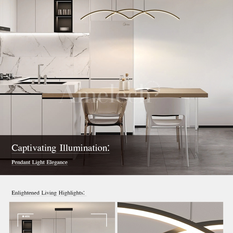 Black Luxury Hanging Lamps Fixture Suspended Linear Led Ceiling Home Decor Modern Chandeliers Pendant Light For Kitchen Island