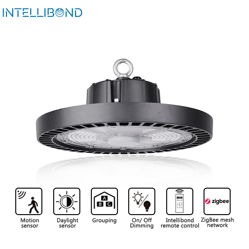 Intellibond Industrial Lighting 100W 150lm/W Ip65 Round Built-In Driver And Sensors Dimmable Warehouse UFO Led High Bay Light