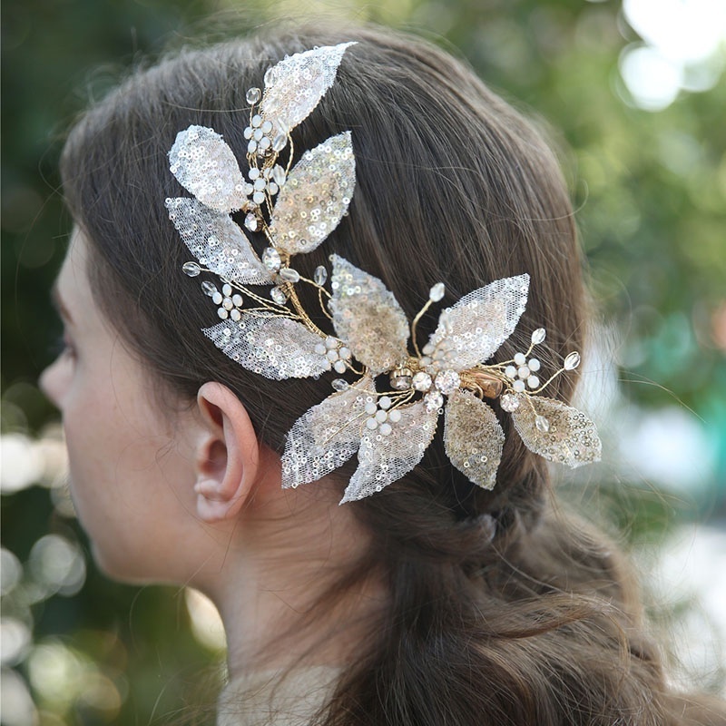 Fashion Mesh Leaf Headband Barrette Wedding Hair Clip Crystal Headpiece Bridal Jewelry Hair Accessories