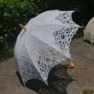 ECRU (Beige) Lace Parasol / deals Hooked Handle / Battenburg Lace