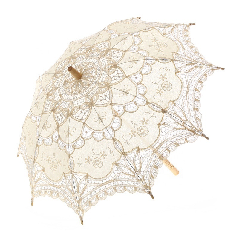 Wedding Gift Outdoor Handmade Floral Umbrella Cotton Victorian Wholesale Lace Parasols Umbrella for Garden Party Photography