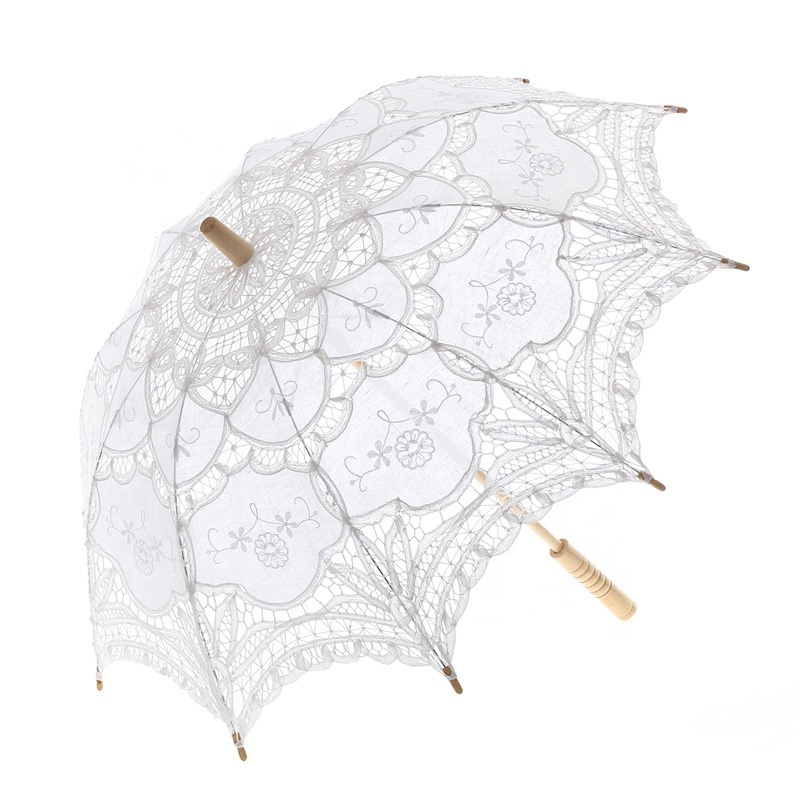 Wedding Gift Outdoor Handmade Floral Umbrella Cotton Victorian Wholesale Lace Parasols Umbrella for Garden Party Photography