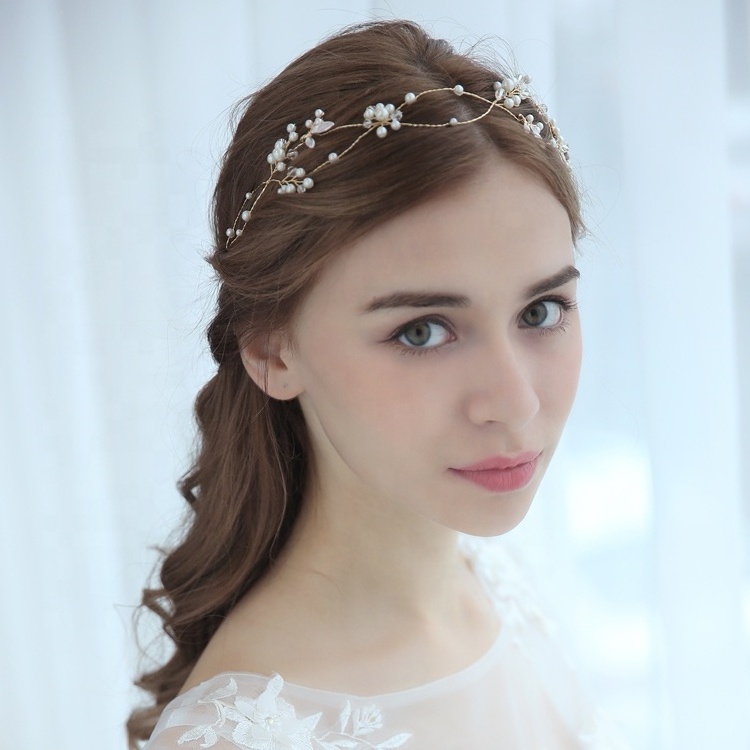 AmelieDelicate Crystal Imitation Pearls Women Headband Tiara Hair Accessories Band Wedding Jewelry Headpiece Bridal