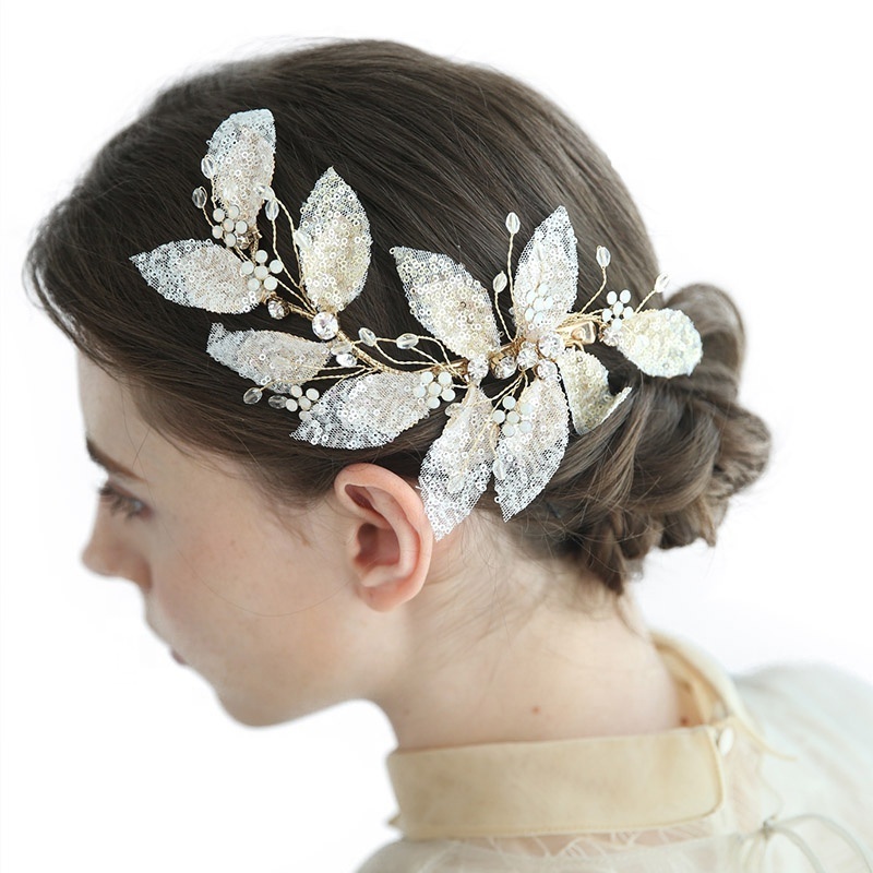 Fashion Mesh Leaf Headband Barrette Wedding Hair Clip Crystal Headpiece Bridal Jewelry Hair Accessories