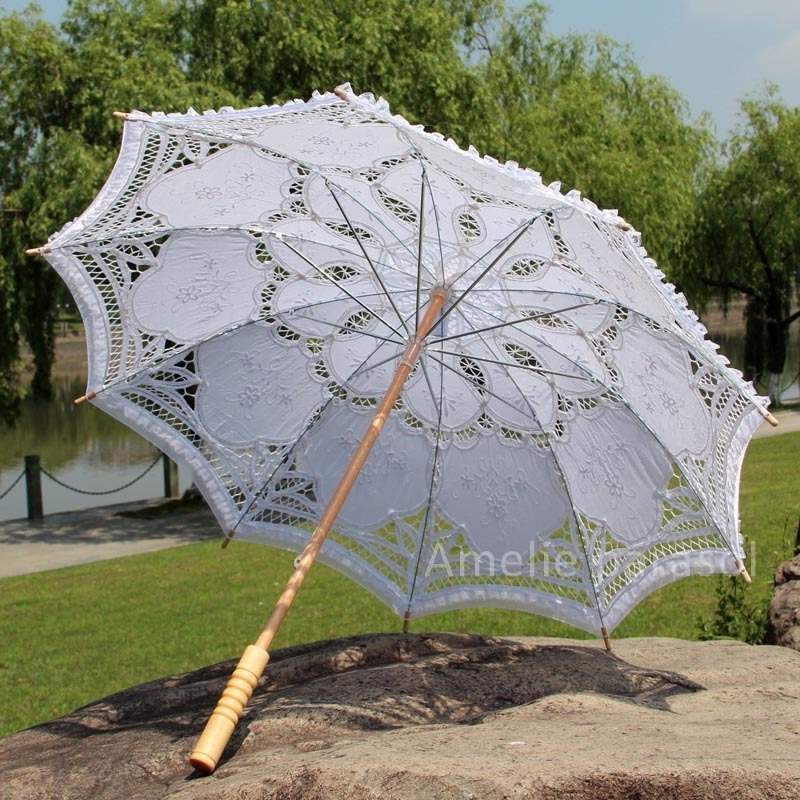 Victorian Embroidery Flower Battenburg Lace Parasol With Lace Decoration Party Bridal Shower Photo Prop Bride Umbrella Gifts