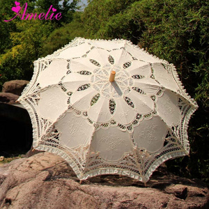 Victorian Embroidery Flower Battenburg Lace Parasol With Lace Decoration Party Bridal Shower Photo Prop Bride Umbrella Gifts