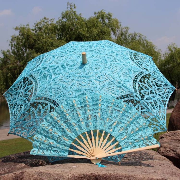 Christening & Baptism Babygirl Birthday Party Decoration Lace Parasol Blue Ocean Wedding Umbrella for Bride