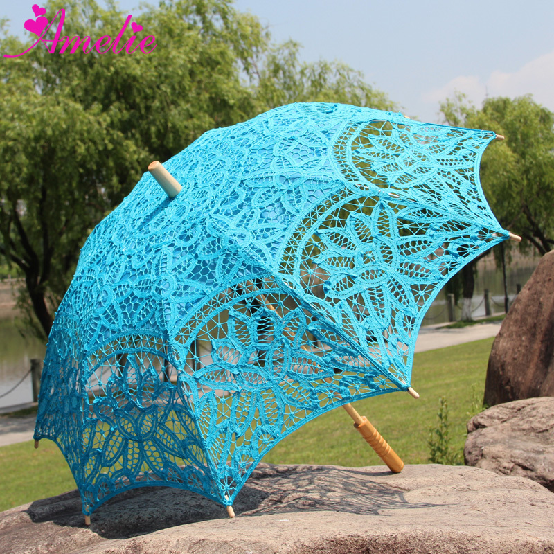 Christening & Baptism Babygirl Birthday Party Decoration Lace Parasol Blue Ocean Wedding Umbrella for Bride