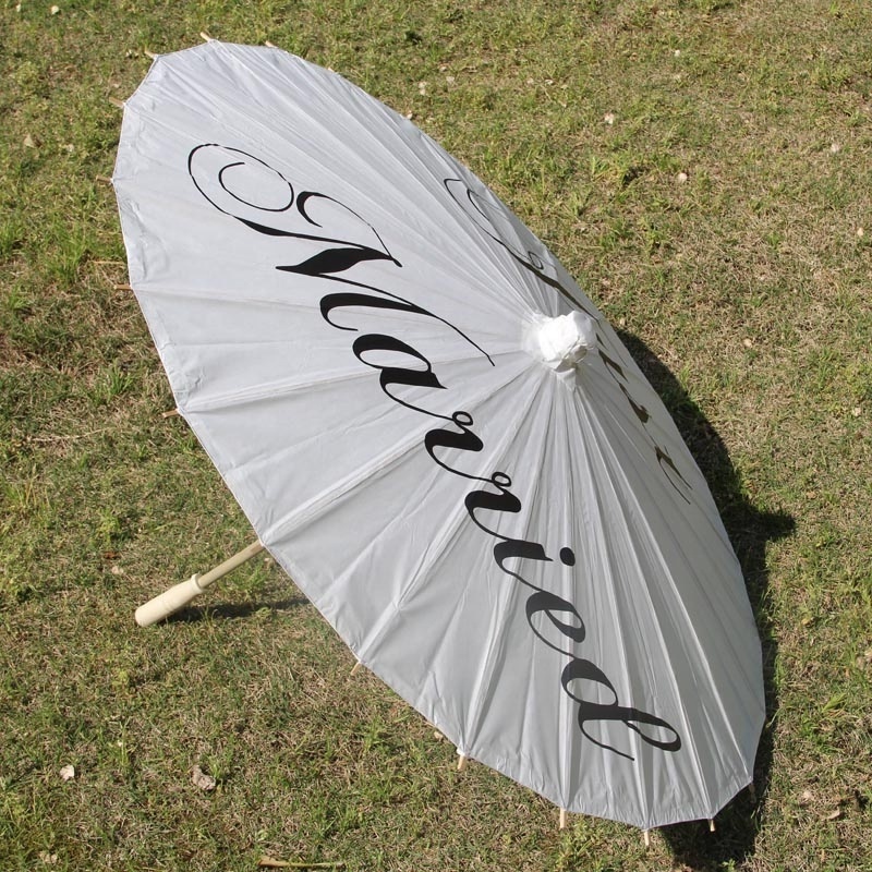 Handmade Sun Protection Personalized Just Married Design Paper Parasol Umbrella Wedding Decoration Oil Paper Umbrella