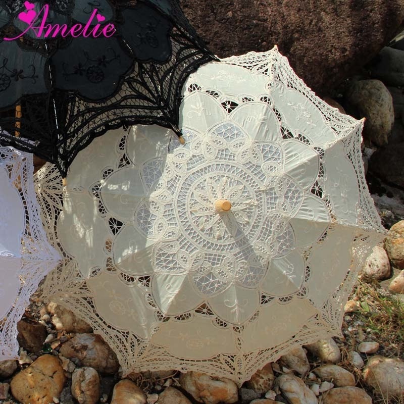 Purple Garden Parasol Beach Decoration Cotton Embroidery Battenberg Lace Wedding Umbrella Favors Bridal Parasol Umbrella