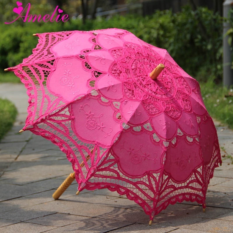 Purple Garden Parasol Beach Decoration Cotton Embroidery Battenberg Lace Wedding Umbrella Favors Bridal Parasol Umbrella